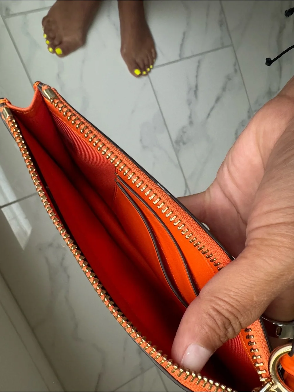 Tory Burch Orange Leather Wristlet Clutch with Gold Logo